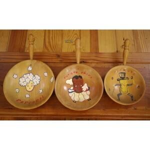 Set 3 Vintage Mid Century Nasco Popcorn Peanuts Potato Chips Wood Snack Bowls